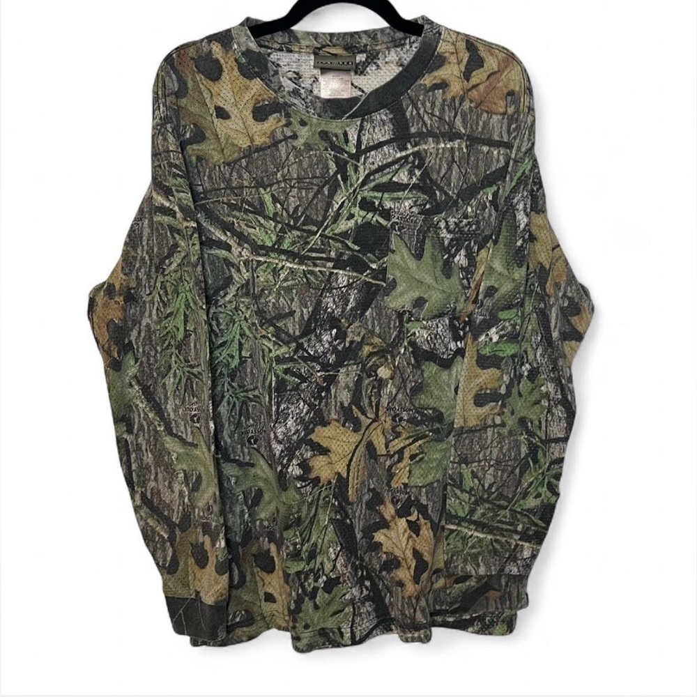 Vintage Jerzees XL Mossy Oak Camo Long Sleeve Shirt Lightweight Mesh Tee